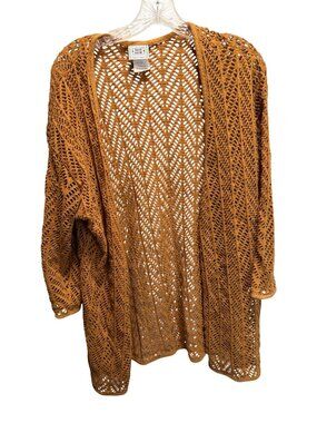 David Wayne Open Knit Cardigan Medium Rust 100% Cotton Made In USA
